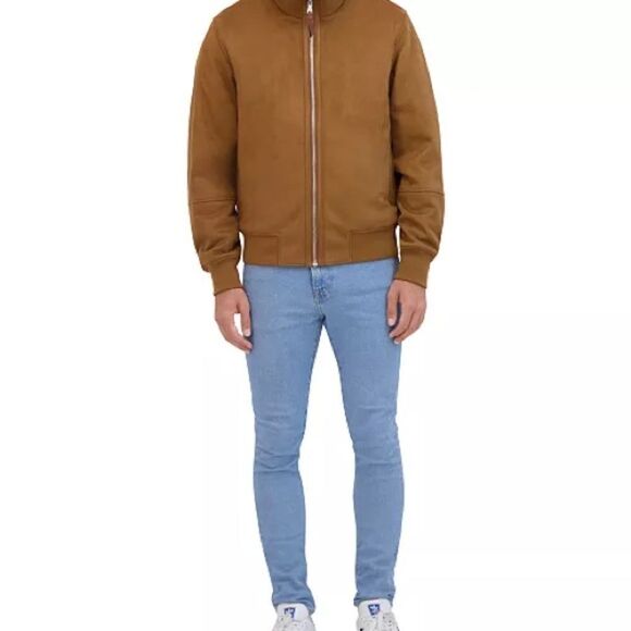 NWT Men’s Robert Graham Faux Vegan Suede Bomber Jacket Tan Size SMALL - Picture 4 of 9